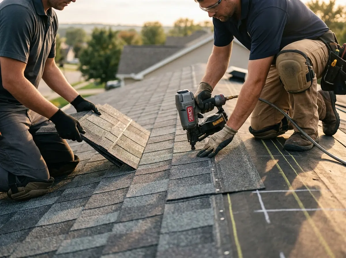 Professional roofer working on a residential roof in Rohnert Park